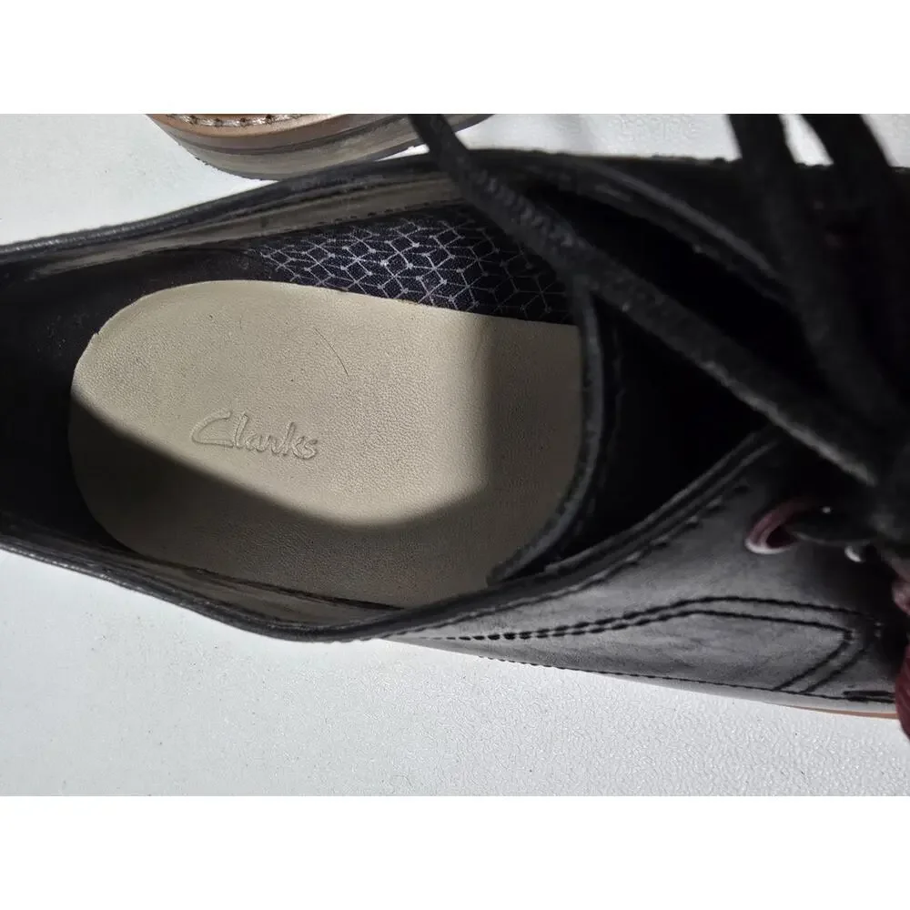 Clarks Mens Pitney Cap Derby Leather Oxfords Dress Shoes Black Lace Up SZ 12 NEW